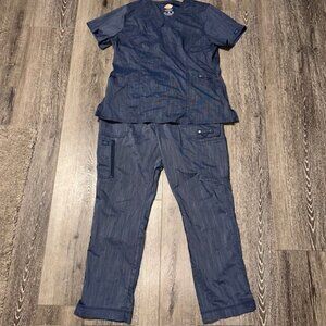 Pewter Dickies Scrubs Advance Unisex V Neck 3 Pocket Top DK695 Pants DK165 Sz XL